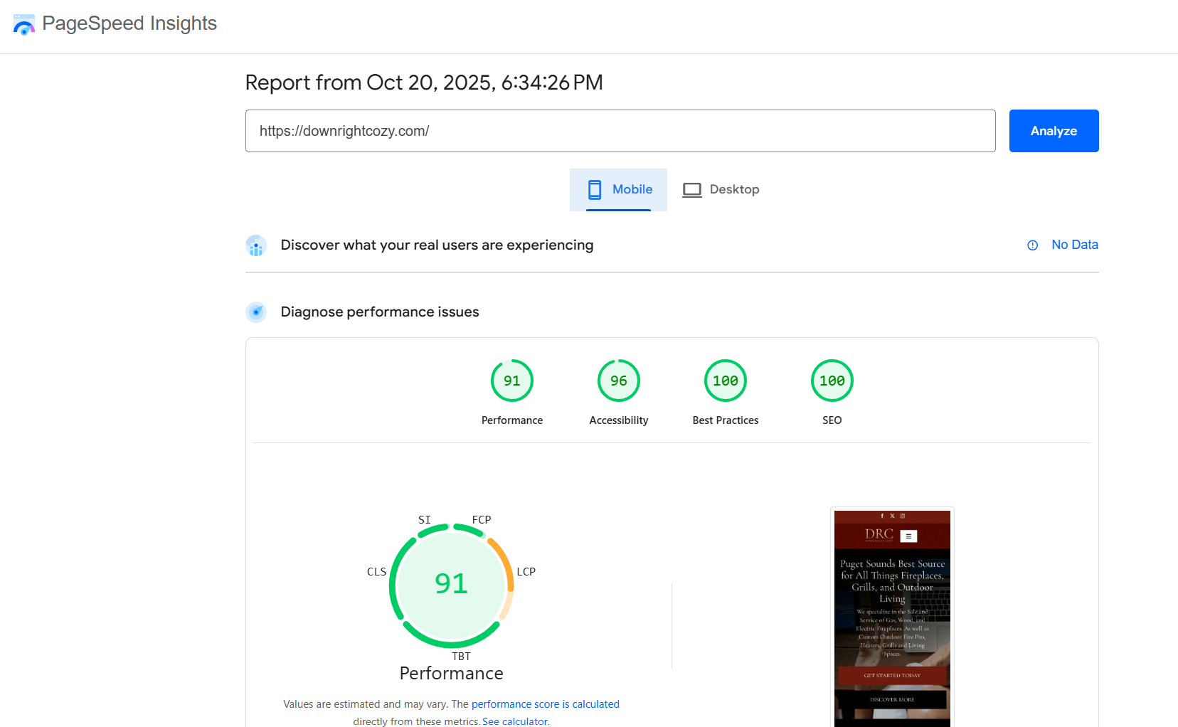 Website speed after optimization