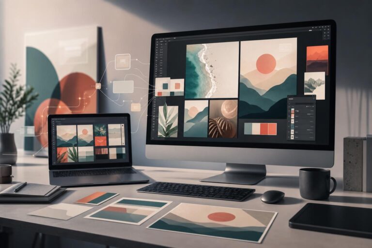 Modern image editing workspace displaying a cohesive set of brand visuals
