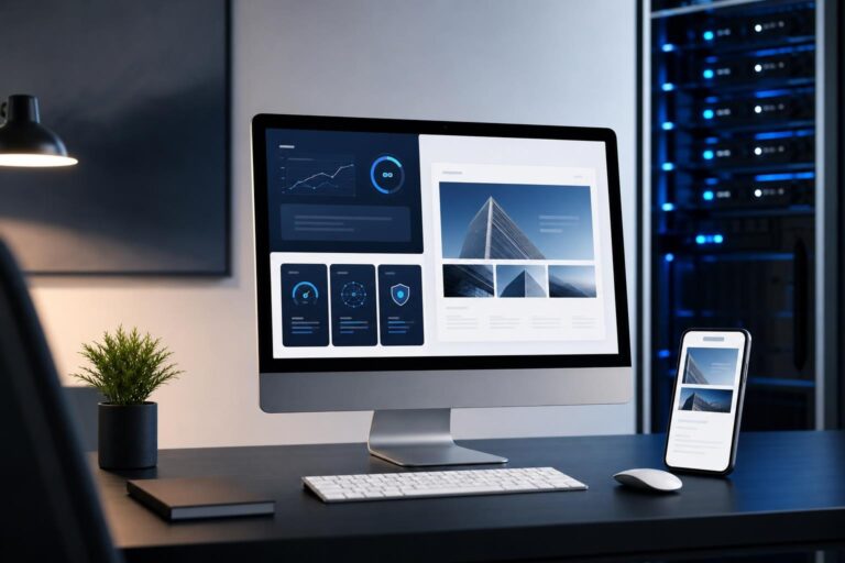 Modern business workspace illustrating website speed, reliability and hosting performance