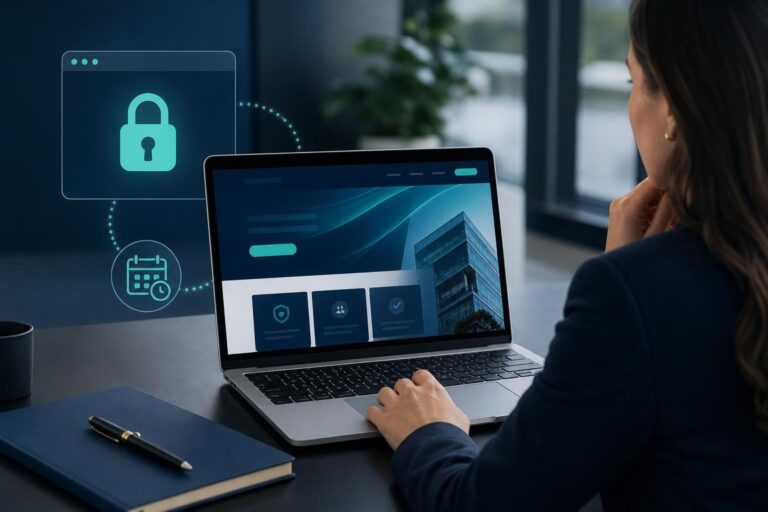 Business owner checking a website SSL certificate and expiration status on a laptop