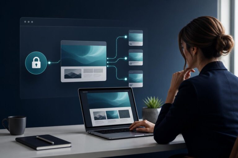 Small-business owner reviewing website HTTPS readiness before launching an advertising campaign