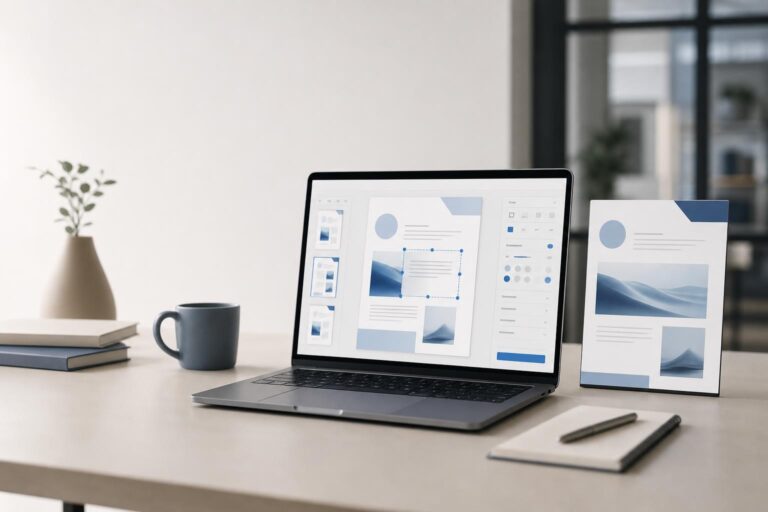 Modern laptop workspace showing a clean online PDF editing and document review workflow